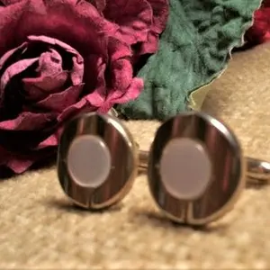 Cuff Links Swank Designer Mother of Pearl Classic Round Formal Ware Gold Metal Art Deco Vintage 1950s Men's Fashion Accessory
