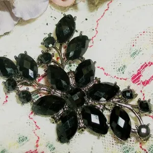 Black Flower Brooch Dramatic Elegant Vintage 1970s Floral Gunmetal Pin Designer Liz Claiborne LC Signed Jewelry