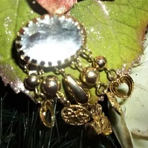 Charm Brooch Beaded Dangle Hearts and Flowers Gold Metal Collar Pin Vintage 1980s Fashion Jewelry