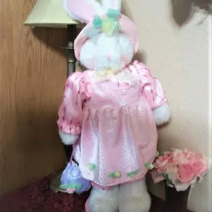 White Rabbit Stuffed Plush Animal Pink Dress and Hat 26" Easter Bunny