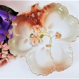 Antique 1910s Porcelain Plate  Clover Leaf Transferware Vanity Dish Beyer and Bock Prussia Germany 1910s Royal Rudolstadt Dresser Tray Home Decor