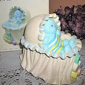 Coin Bank Baby Gift Vintage Russ Berrie Teddy Bear Bassinet My First Money Keeper Babys Room Decor