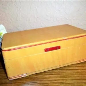 Antique Jewelry Box Blonde Wood Mirrored Flip Top Lined Storage Unisex Men's or Women's Trinket Box Chest