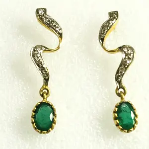 EMERALD DIAMOND Earring , 14k gold ,Dangle Earrings, Emerald oval , Valentine's Love , Gift for Her ,Wedding Bridal Gift