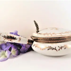 Silent Butler White Porcelain Gold Gilt Crumb Catcher Vintage 1950s ISCO Japan Mid Century Hollywood Regency Formal Dining Accessory