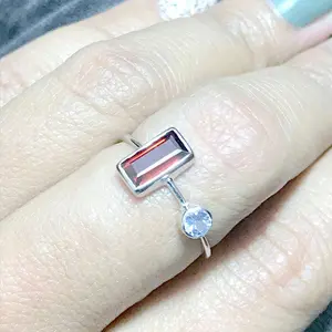 REDDISH GARNET TANZANITE Silver Ring ,Garnet Baquette , Tanzanite Round , lovely ,Dainty Ring ,Gift For Her