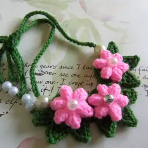 Pink Crochet Flowers Necklace. Crochet Flowers Necklace. Handmade Necklace.
