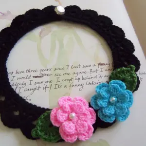 Black Crochet Necklace with Crochet Flowers. Crochet Flowers Necklace.