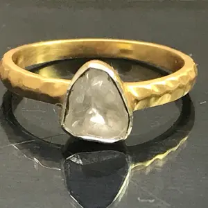 POLKI DIAMONDS RING ,925 Sterling silver ,Trillion shape Engagement Ring ,Vermeil -1 Micron Gold Plated,Promise Gift For Her...