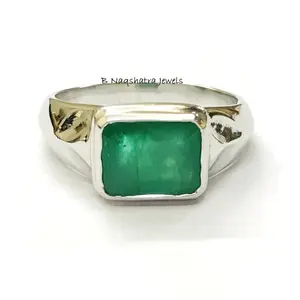 EMERALD MEN RING in 925 Sterling Silver ,May birthstone , Fathers day gift, Men Engagement Ring , Gift For Him , Emerald Cut Green Gemstone