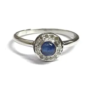 BLUE SAPPHIRE ENGAGEMENT Ring ,Sterling Silver ring ,Sapphire Round Cabochon,September Birthstone, Neelam Gemstone, Promise Ring For Her..