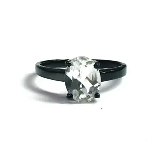 WHITE TOPAZ BLACK Plated Sterling Silver Ring , Engagement ring , April gemstone ,promise ring ,Beautiful Gift For Loved Ones ,crystal topaz
