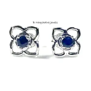 NATURAL SAPPHIRE STUD Earrings, flower sapphire earrings , Blue sapphire earrings, blue birthstone , September birthday gifts ,