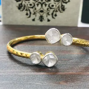 OPEN BANGLE Studded withSlice Diamonds, Bezel set Diamond Bangle-925 Sterling Silver,Gold plated,Rose Cut Diamonds,Gift for Her