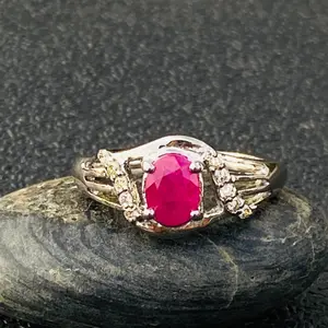 RUBY RING Studded with natural Diamonds,Sterling silver Ring,July Birthstone,Natural  Ruby Gemstone, Fine jewelry