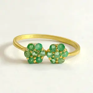 EMERALD MATTE GOLD Antique finish Thin 925 sterling silver ring , May Birthstone , Promise ring for Her , Emerald rounds , dull gold finish