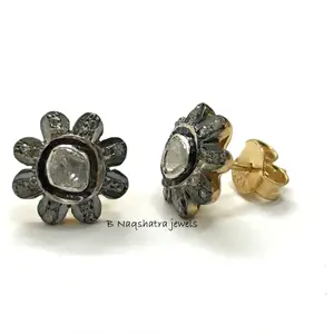 FLORAL DIAMONDS CLUSTER Stud Earrings ,925 Sterling Silver,Women Jewelry, Vintage Style ,Antique Finish ,Mothers Day Gift