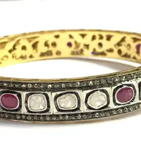 1 Pc ROSECUT RUBY DIAMONDS-925 Sterling Silver-Pave set Diamond Bangle, Vintage wedding bangle. 1 Pc ROSECUT RUBY DIAMONDS-925 Sterling Silver-Pave set Diamond Bangle, Vintage wedding bangle.
