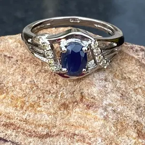 BLUE SAPPHIRE RING Studded with natural Diamonds,Sterling silver Ring, September Birthstone,Neelam,Fine jewelry