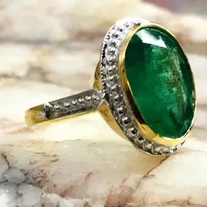 EMERALD OVAL YELLOW Gold Ring  ,Solid 18k gold ,May Birthstone, Emerald Ring, Pinky Finger Ring, Emerald Cut, Green Gemstone