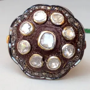 100% natural ROSE CUT DIAMONDS, Antique silver ring, Diamonds vintage ring,diamond ring,black rhodium plated jewelry,Vintage wedding band .