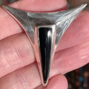 Space-Age Femininity—Vintage Brooch , 925 Sterling Silver , Black Enamel Brooch , Feminine Jewelry , Promise Gift for her .
