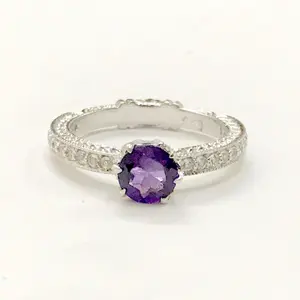 AMETHYST WHITE TOPAZ Ring,February birthstone,purple amethyst, African Amethyst ring, Christmas gift ,Ring Size us 7 , Ring
