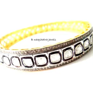 ROSE CUT DIAMONDS-bezel set Diamond Bangle-925 Sterling Silver - Vintage wedding Bridal Jewelry,