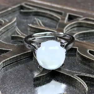 WHITE RAINBOW CABOCHON silver ring , perfect white color rainbow , 8 mm round , sterling silver rainbow ring , Gift for her