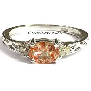 SUN-STONE DIAMOND Sterling Silver Ring , Engagement ring , promise ring , Beautiful Gift For Loved Ones, feldspar gemstone......