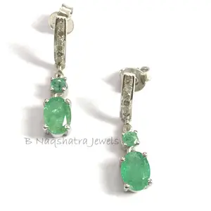 EMERALD DIAMONDS Dangle Earrings ,May Birthstone ,Green Beryl ,Natural Emerald,Gift for Her