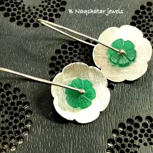 GREEN ONYX FLOWER Dangle Earrings,Textured Floral Design,Carved Green gemstone,Perfect Gift For Her, Christmas Gift.