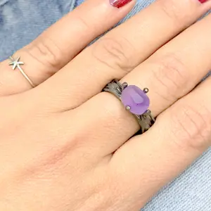 BLACK AMETHYST UNISEX Ring,February birthstone ,purple amethyst , high finished quality rough amethyst ring, lovely friendship band ........