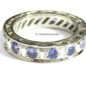 TANZANITE ETERNITY RING, Engagement wedding band ,925 Sterling Silver ,Round Shape Tanzanite, Best Love Gift For Her,Unisex Jewelry