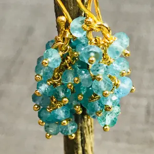 APATITE BEADS EARRINGS,Birthday Gifts, Drop n Dangle Earrings ,Grapes Bunch ,sky Blue Handmade Earrings.