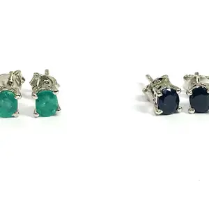 TINY STUD EARRINGS ,Emerald Sapphire Earrings ,Handmade jewelry ,Small earrings ,Lovely gift for her.