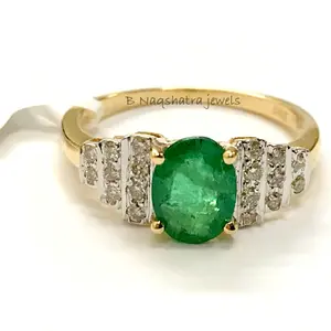 EMERALD DIAMOND 14K Gold Ring , May Birthstone , Emerald oval cut, Engagement Ring For her.