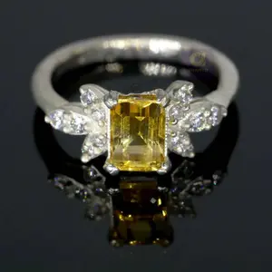 6x8 mm Emerald Cut Natural Brandy Citrine Gemstone Ring, 925 Sterling Silver Ring, Engagement / Wedding Ring November Birthstone Citrine