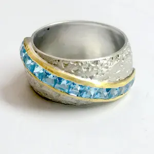 SWISS BLUE TOPAZ Square channel setting Ring,925 sterling silver Textured,Ring size Us 7,Valentine gift,Engagement Ring, Unisex ring ...