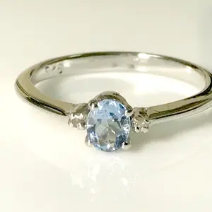 AQUAMARINE DIAMOND RINGS ,Sterling silver ,March birthstone , engagement ring ,Aquamarine Jewelry,natural aquamarine