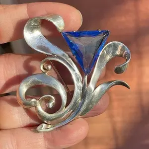 Divine Deco Semiotics —Art Deco ,925 Sterling silver Bouquet with Crystal Triangle Bloom ,Feminist jewelry , Gift for her .