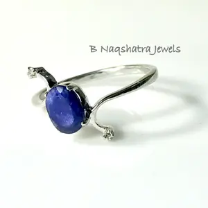 NATURAL BLUE SAPPHIRE- single cut Diamonds ,Silver ring ,Blue Gemstone, September Birthstone, Neelam- throat Chakra Gems