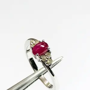 BLOOD RED RUBY Diamonds silver Ring , Ruby Cabochon , July Birthstone , Engagement ring , Ruby Anniversary Gift..........