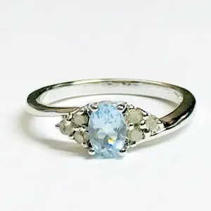 DAINTY AQUAMARINE DIAMOND 925 sterling silver ring ,March Birthstone,Blue Gemstone Ring,Promise Ring for Her,Lovely gift for Loved ones ....