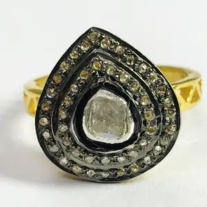 Natural ROSE CUT DIAMONDS, Antique Victorian Ring, sterling silver , Vermeil - Polki Ring ,Pave Diamonds ,Cocktail Rings ...Natural