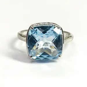 BLUE TOPAZ CUSHION Shape Ring, False Grain , December Birthstone ,Hand Forged Ring ,Valentine Gift ,Promise Ring..