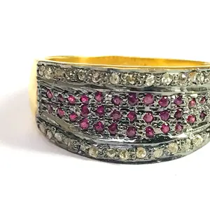 RUBY DIAMONDS ETERNITY Band ,925 Sterling Ring, July Birthstone,Antique Finish,Victorian Style ,Lovely Engagement Ring and Wedding Gift ....