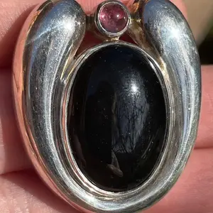 Designer Charles Krypell -Sterling Silver -Onyx Tourmaline Brooch -Unique and rare find-made in the early 80's
