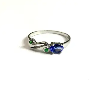NATURAL TANZANITE TSAVORITE Unique Engagement Rings,0.7ct blue tanzanite ring, solitare engagement ring,Oval Cut tanzanite ,Valentine Gift