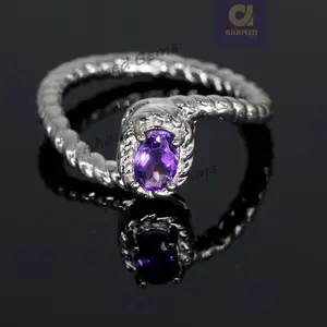 6x4 mm Oval Cut Natural Purple Amethyst Gemstone Ring, 925 Sterling Silver Ring, Engagement / Wedding Ring February Birthstone Amethyst Ring